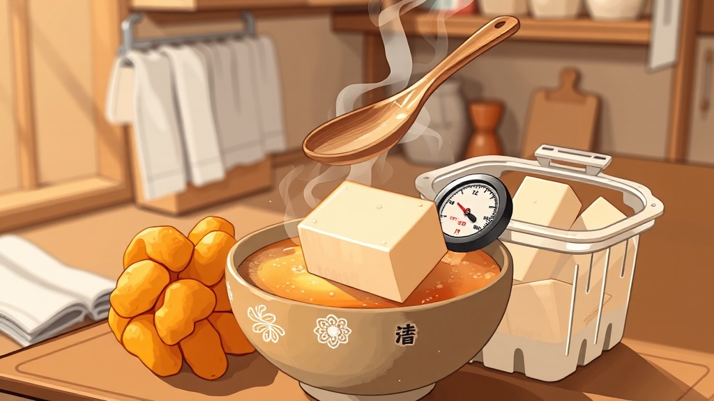 두부 요리 완성, 온도 조절 팁! (illustration 스타일)