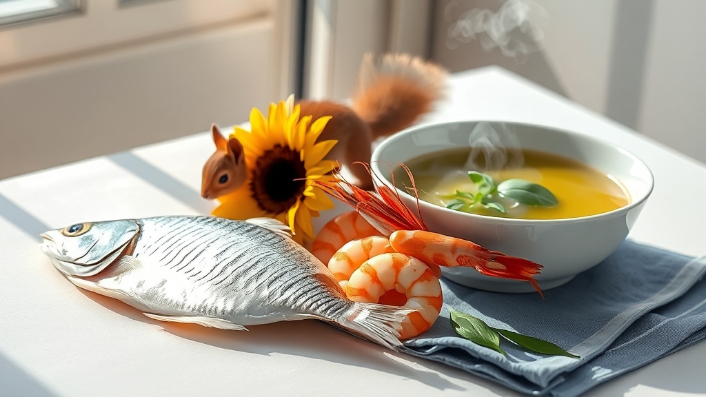 계절별 제철 해산물 소개 (realistic 스타일)