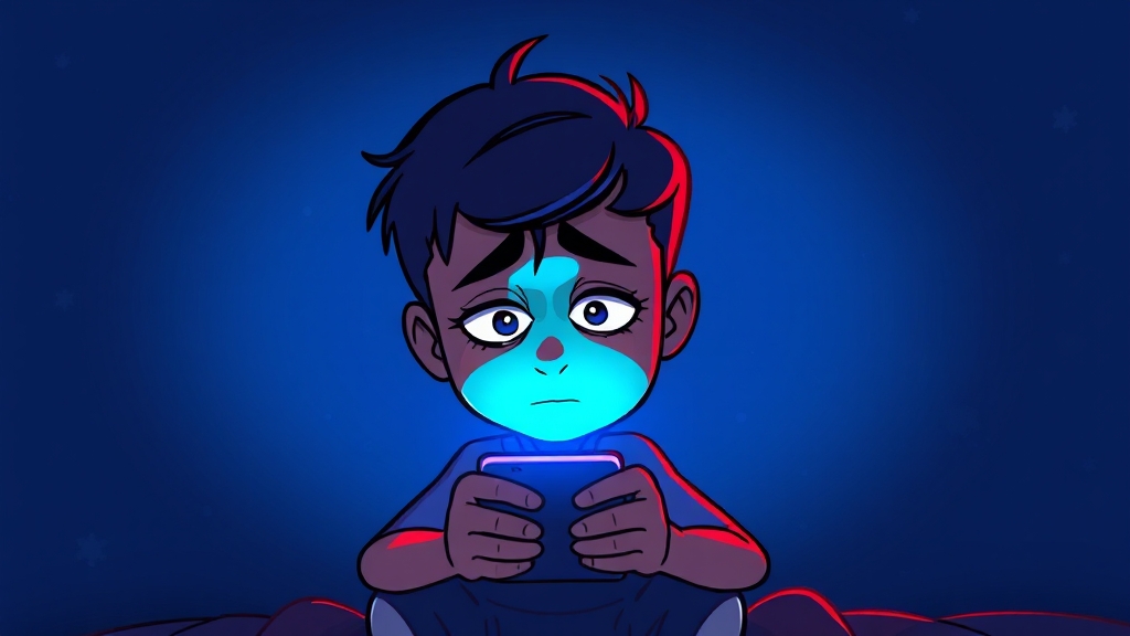 스마트폰과 눈 피로 (cartoon 스타일)