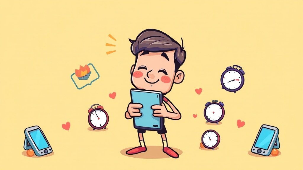 스마트폰 사용 시간 관리 (cartoon 스타일)