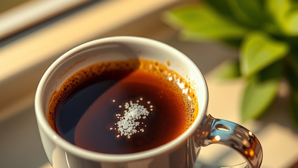 믹스커피 + 소금 = 맛 & 건강 (realistic 스타일)