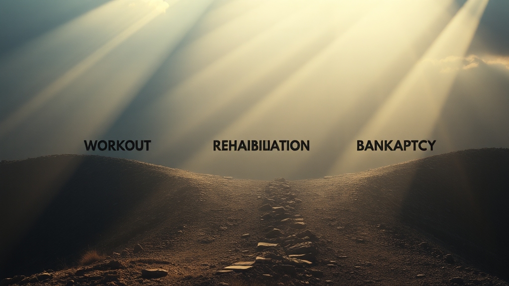 워크아웃 vs 회생 vs 파산 (realistic 스타일)