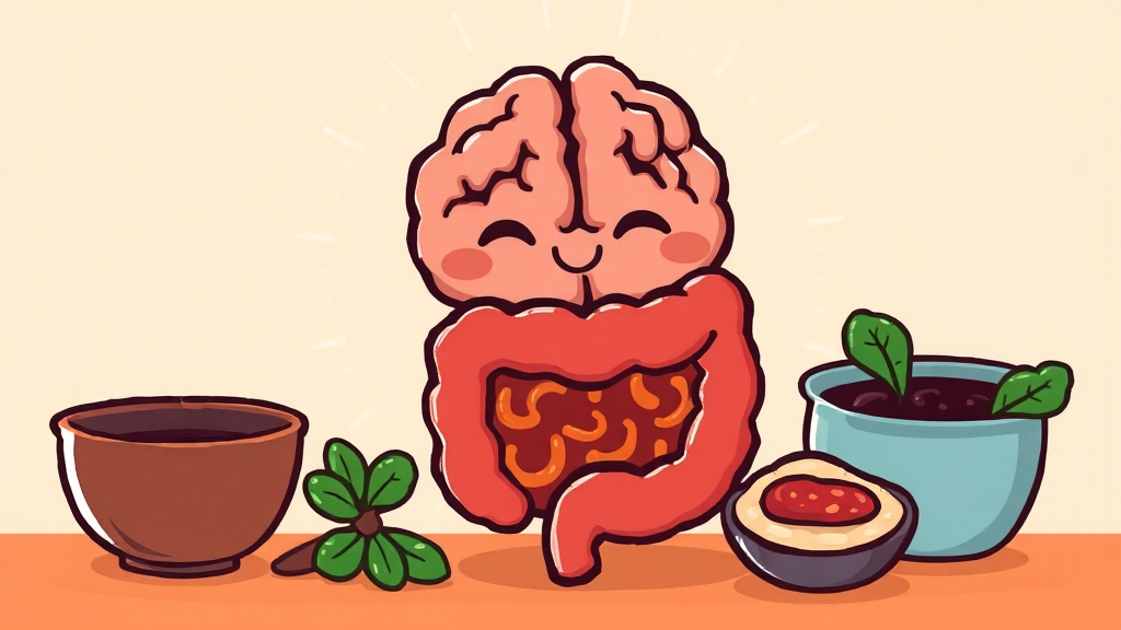 발효식품과 뇌 건강 (cartoon 스타일)