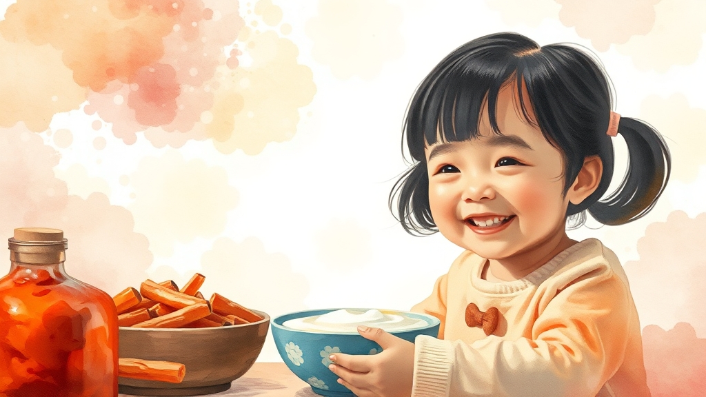 어린이 성장 발달과 발효식품 (watercolor 스타일)