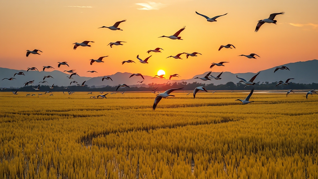 갈대밭과 흑두루미: 순천만습지의 생태 탐험 (realistic 스타일)