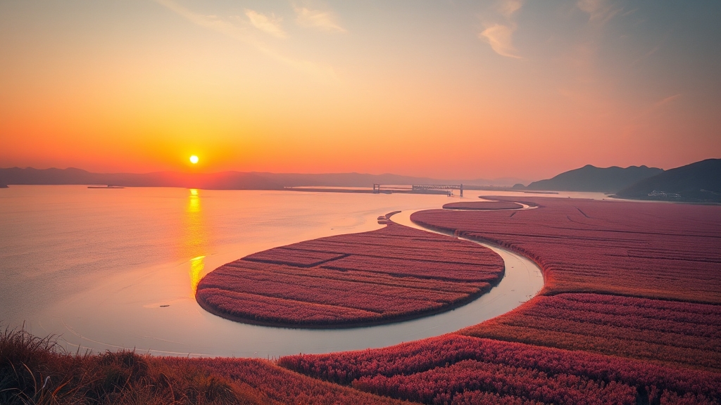 용산전망대와 아름다운 노을 감상 (realistic 스타일)