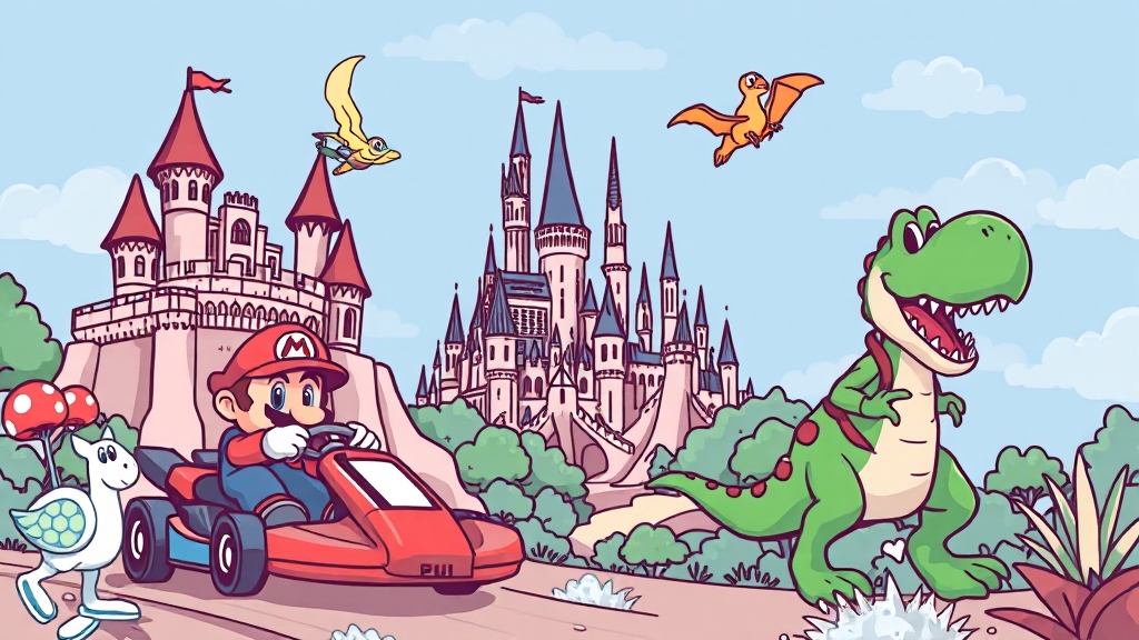 슈퍼 닌텐도 월드 & 인기 어트랙션 공략 팁 (cartoon 스타일)