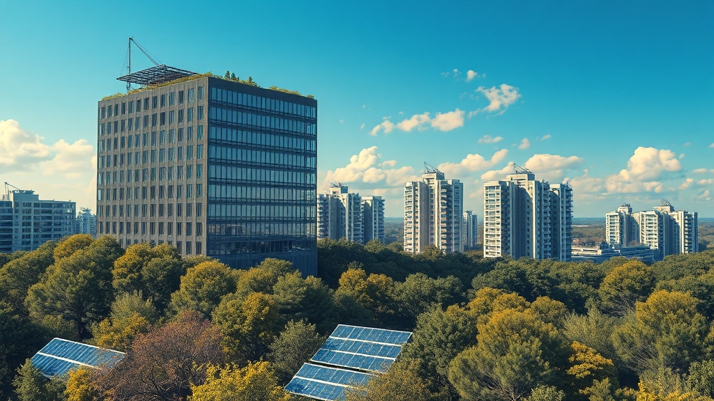 건물 부문 탄소 배출 감축 목표와 과제 (realistic 스타일)