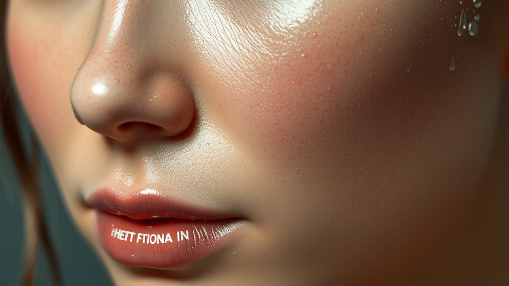 지성 피부 특징과 관리 중요성 (realistic 스타일)