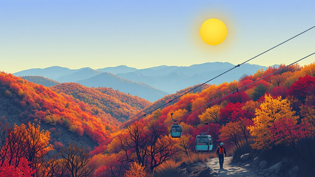 주차, 케이블카, 등반 정보 (illustration 스타일)