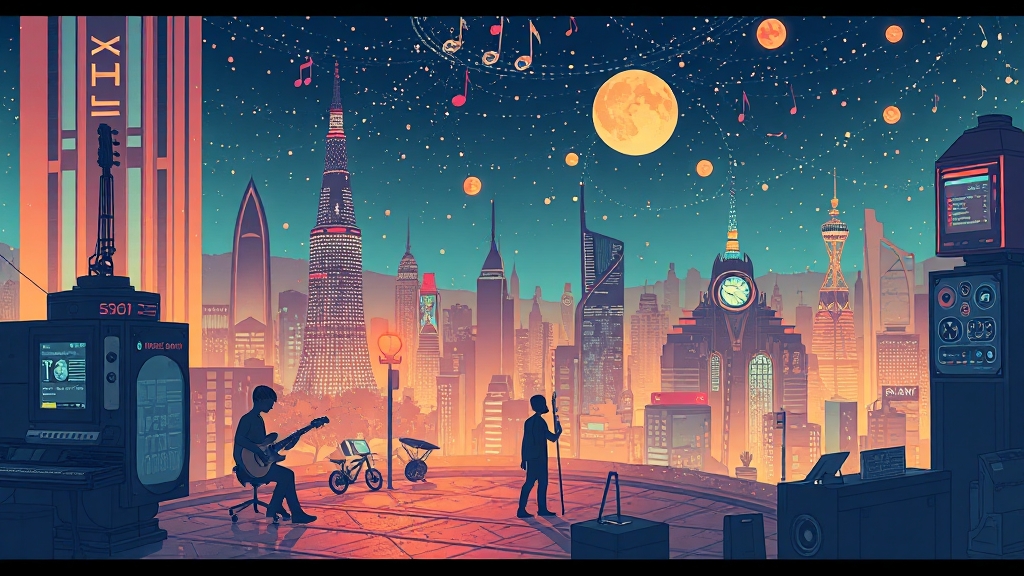 AI 음악 기술 미래 전망 (illustration 스타일)