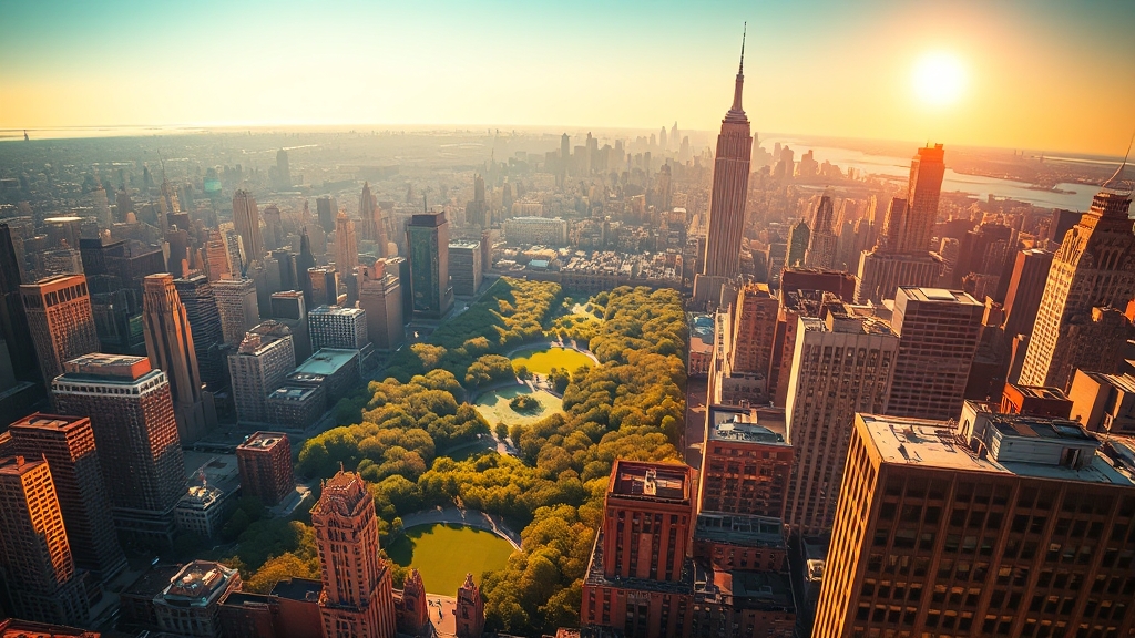 맨해튼 필수 명소: 엠파이어 & 센트럴파크 (realistic 스타일)