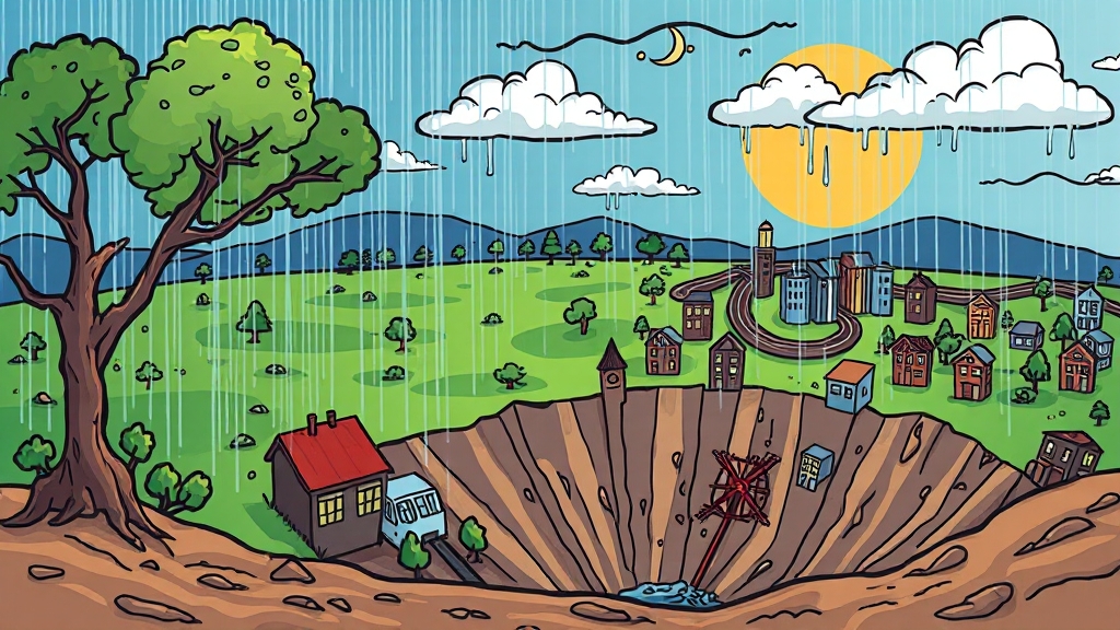 기후 변화와 싱크홀의 연관성 (cartoon 스타일)