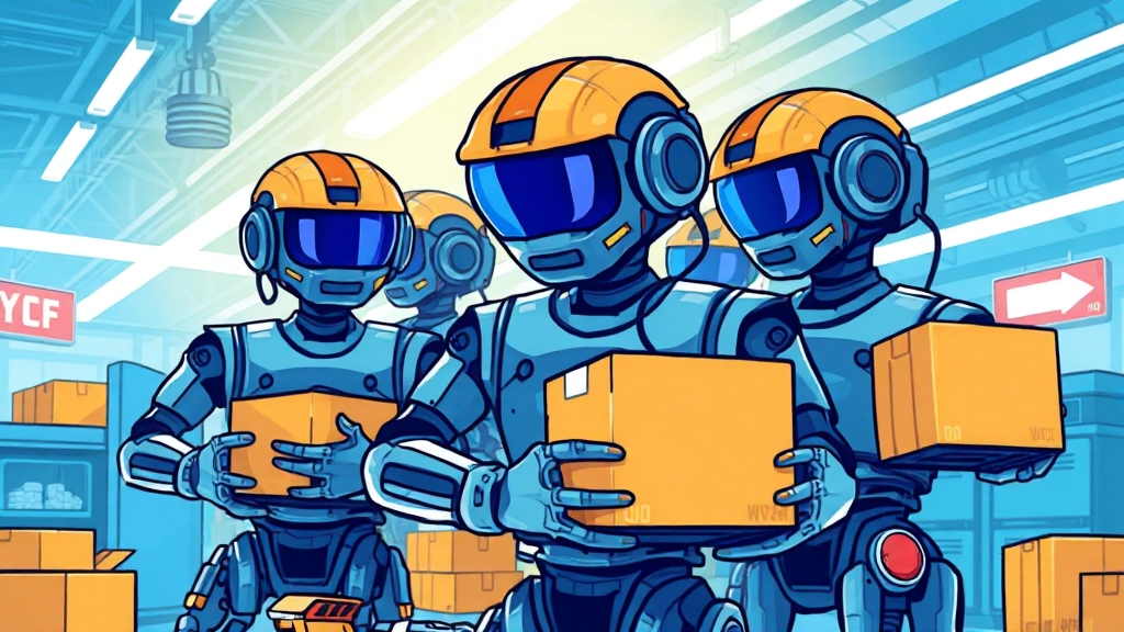 물류 로봇 도입 효과 (cartoon 스타일)