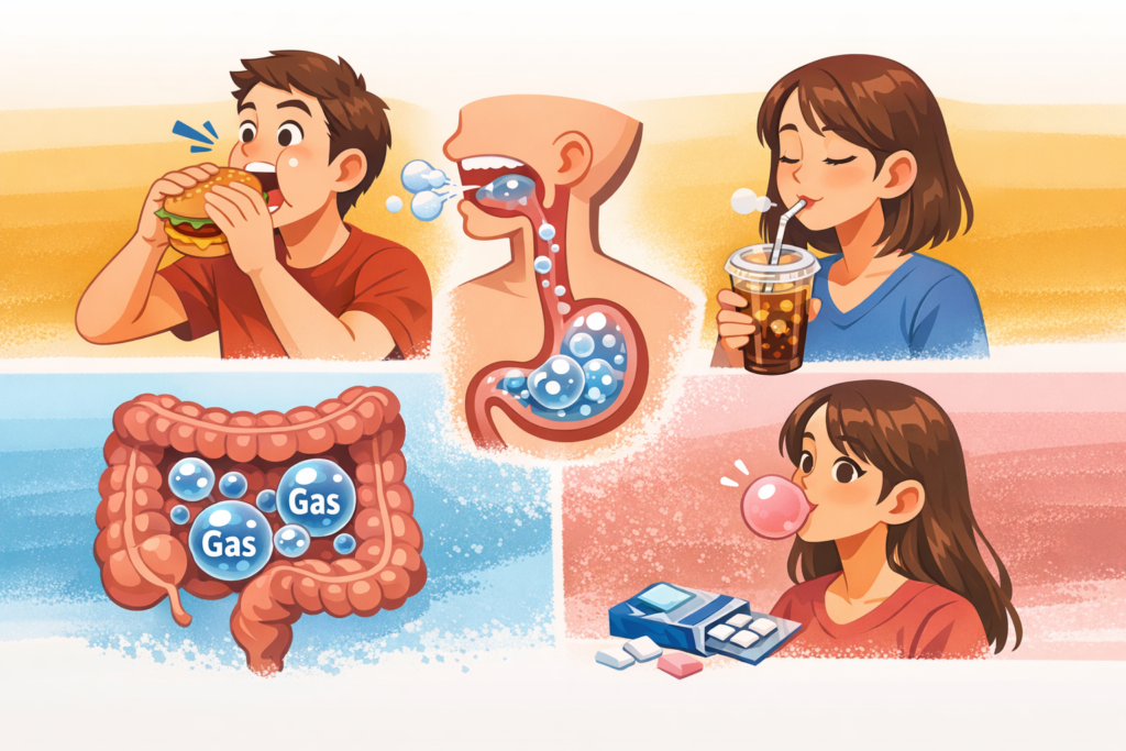 배 가스 원인부터 해결까지: 운동, 마사지, 식습관 총정리 3 불규칙적인 공기 섭취 습관