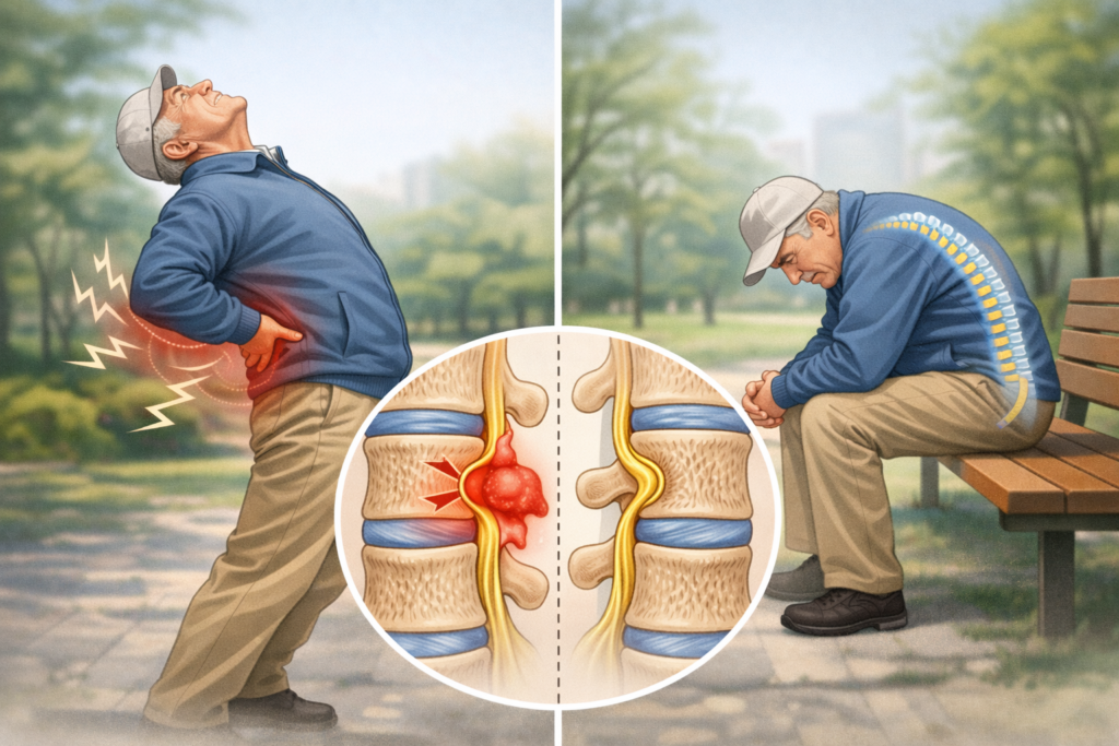 척추 협착증 자세 변화 설명