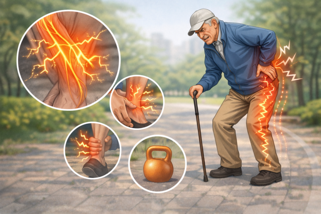 하체 통증을 겪고 있는 노인